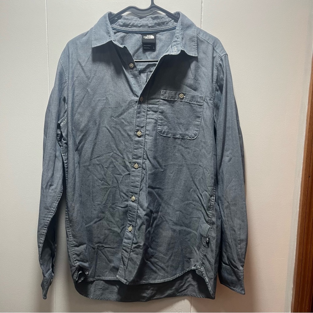 The North Face Button Shirt Mens Size Medium Blue Long Sleeve Cotton Polyester